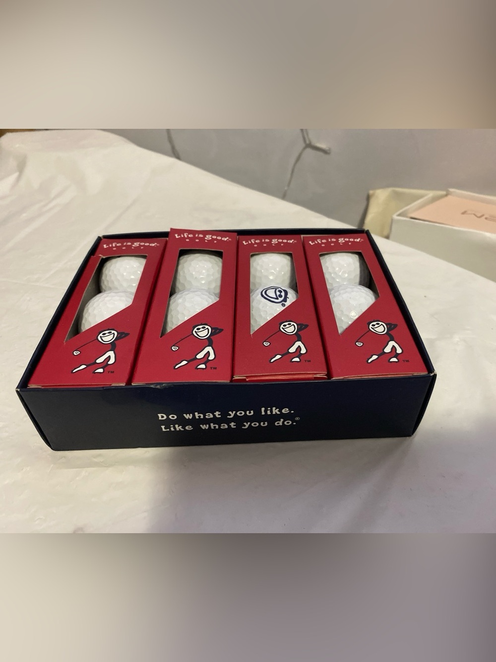 Life Is Good White Golf Balls in Red and Navy Branded Box